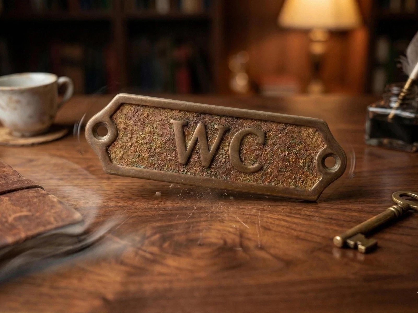 Solid Brass “WC” Door Sign Vintage Antique Victorian Cast Metal Plaque Embossed