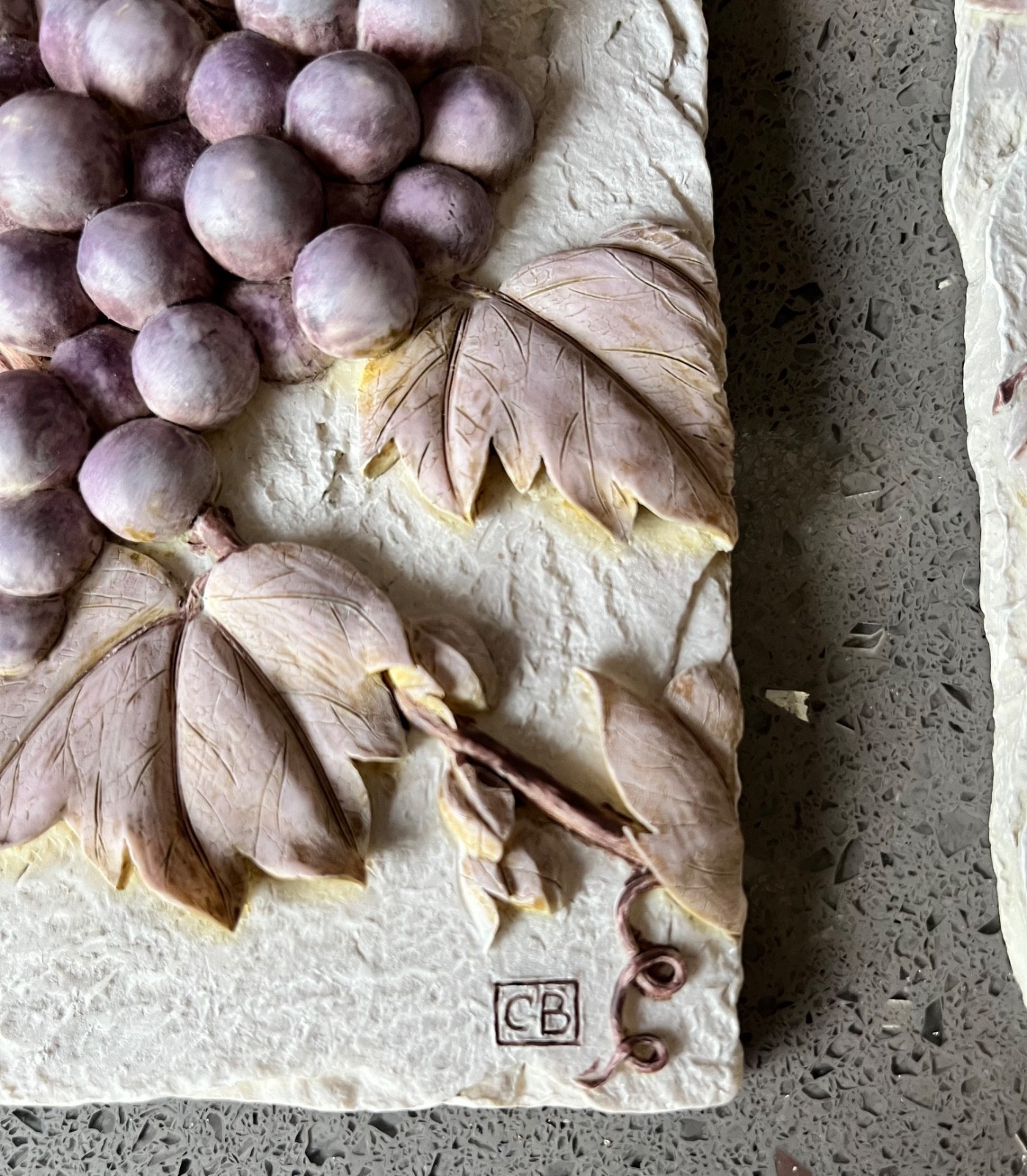 Set of 2 3D Ceramic Wall Grapes & Leaves Tiles 4 in width 6 in length each