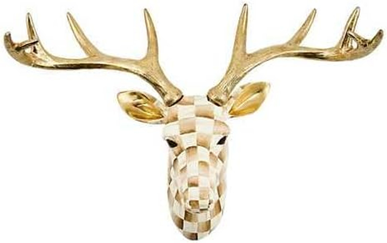 Chic Checkered Deer Wall Art – Brown and White Animal Decor for Home