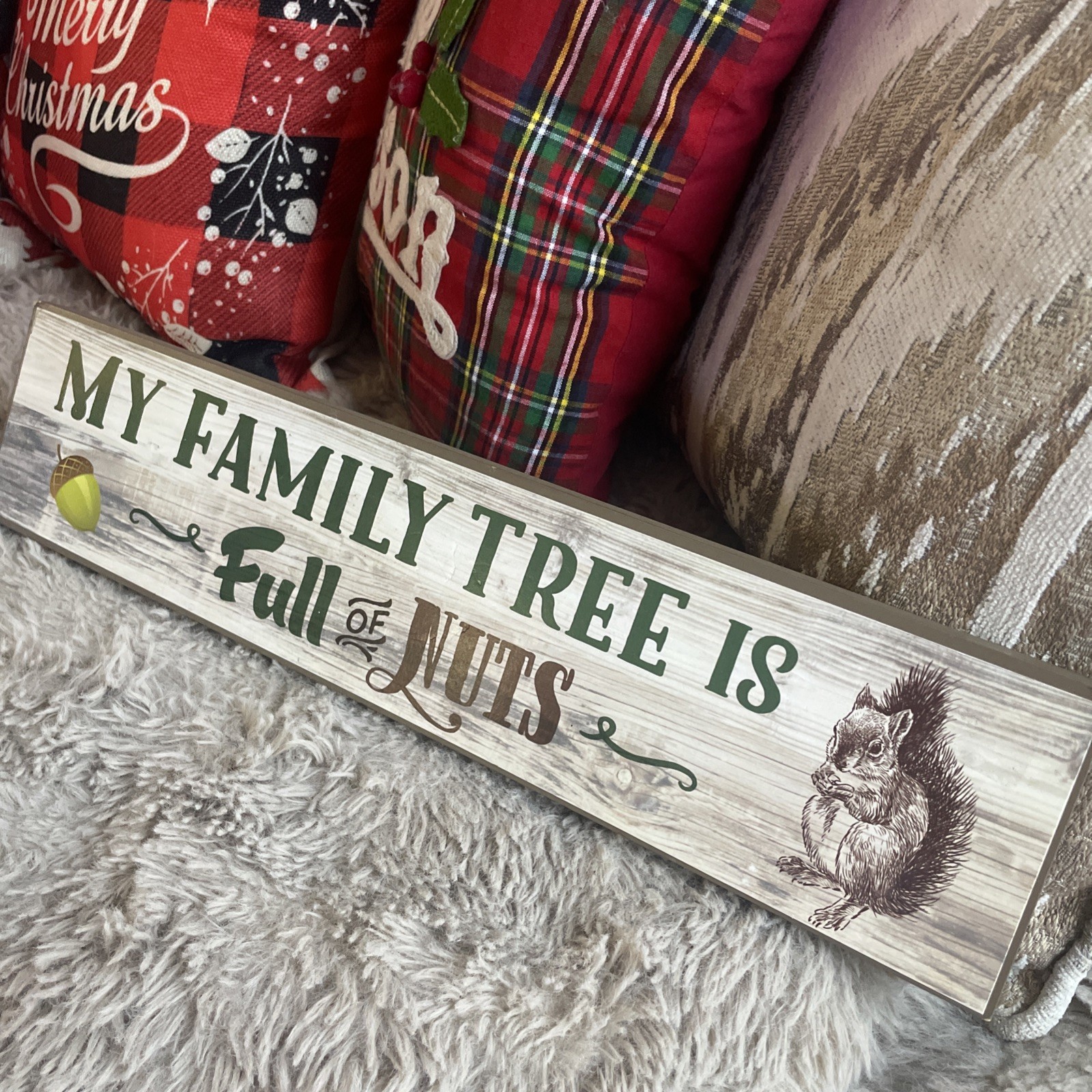 Funny Family Wooden Sign Pine Fur Plaque 18”Long New with Hanger