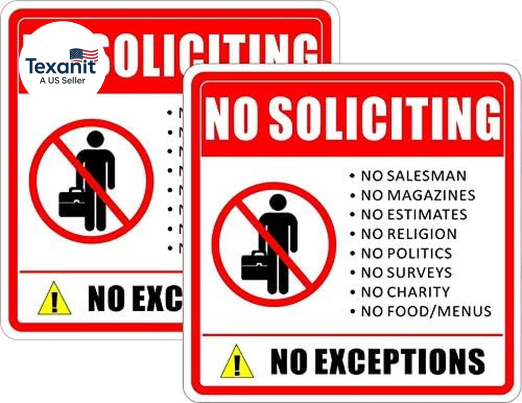 Outdoor/Indoor (2 Pack) 6″ X 6″ NO Soliciting Deters Solicitors Sign Sticker Dec