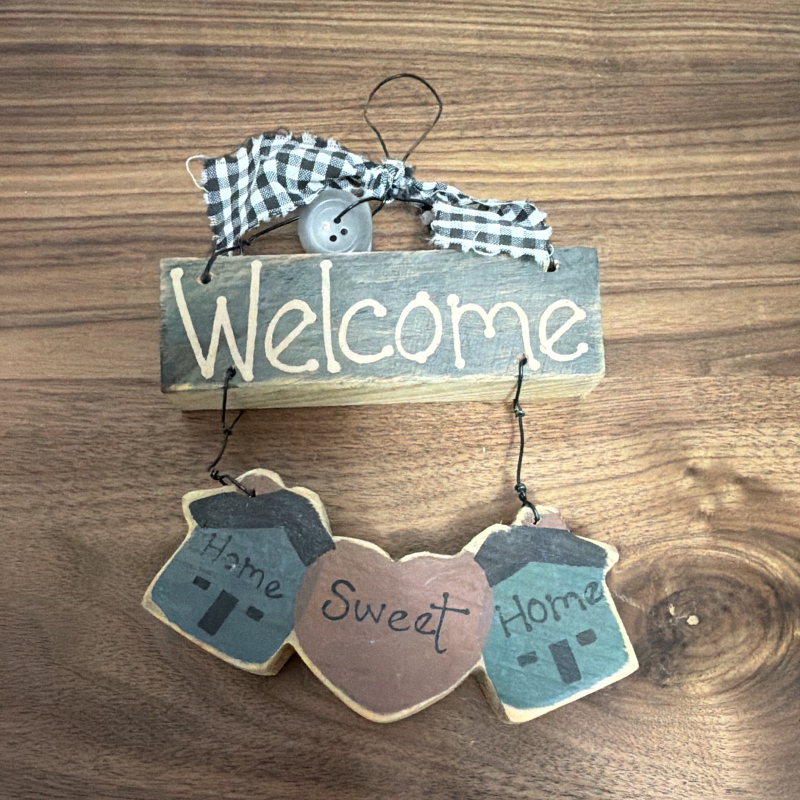 Welcome -Home Sweet Home -Hanging Wood Sign Plaque, Hand Painted-RUSTIC