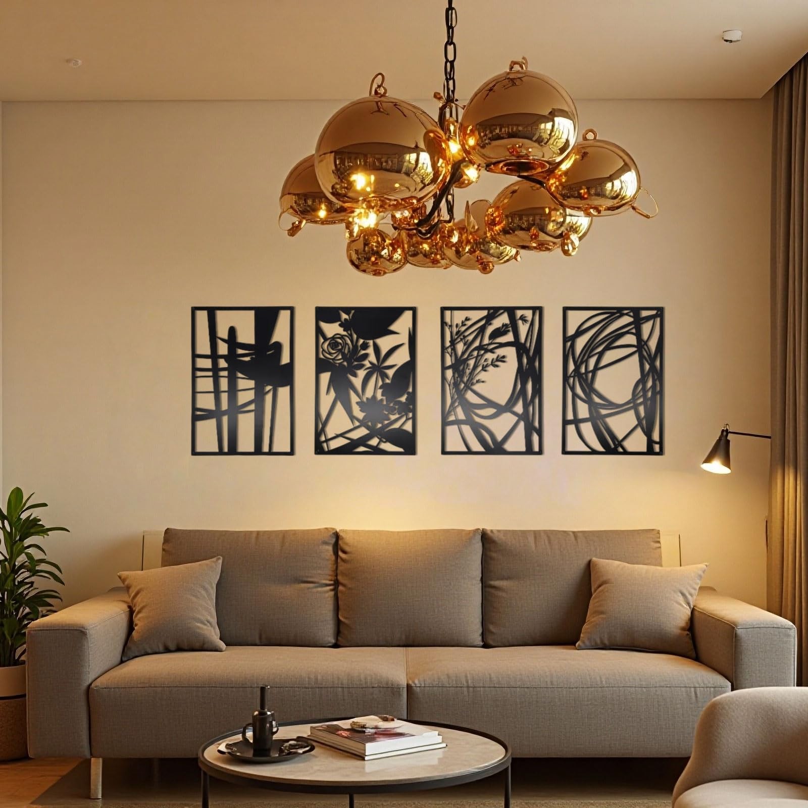 4 Pack 17×11.8 Black Abstract Wall Art, Minimalist Single Line Art Decor