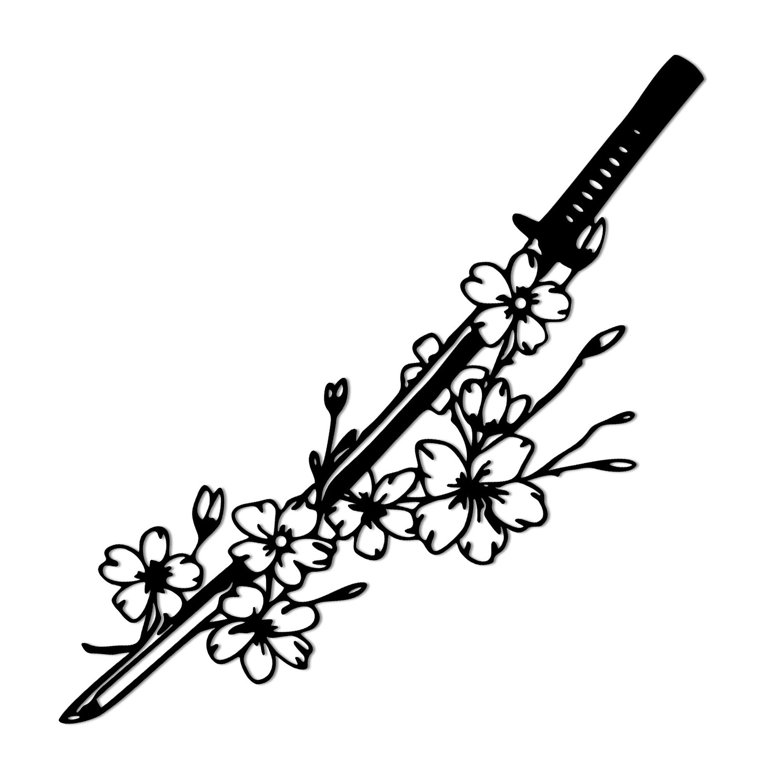 Japanese Wall Art – Samurai Decor with Katana and Cherry Blossom Design, Meta…