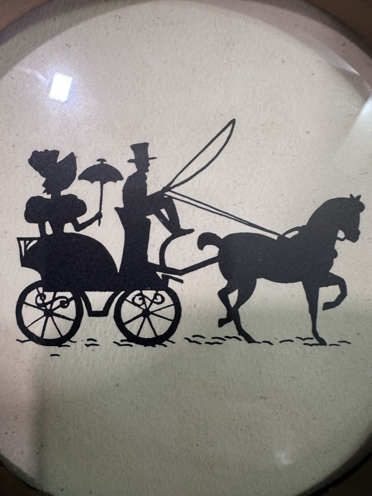 VTG Victorian Silhouette Wall Pictures Set 2 Colonial Horse Carriage Round Frame