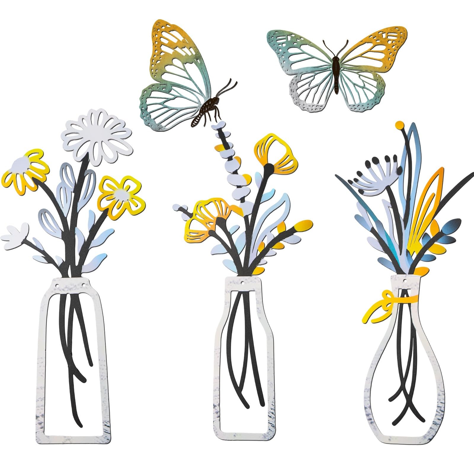 5 Pcs Metal Flowers Wall Arts – Rustic Farmhouse Decor Metal Vase Flowers Wal…