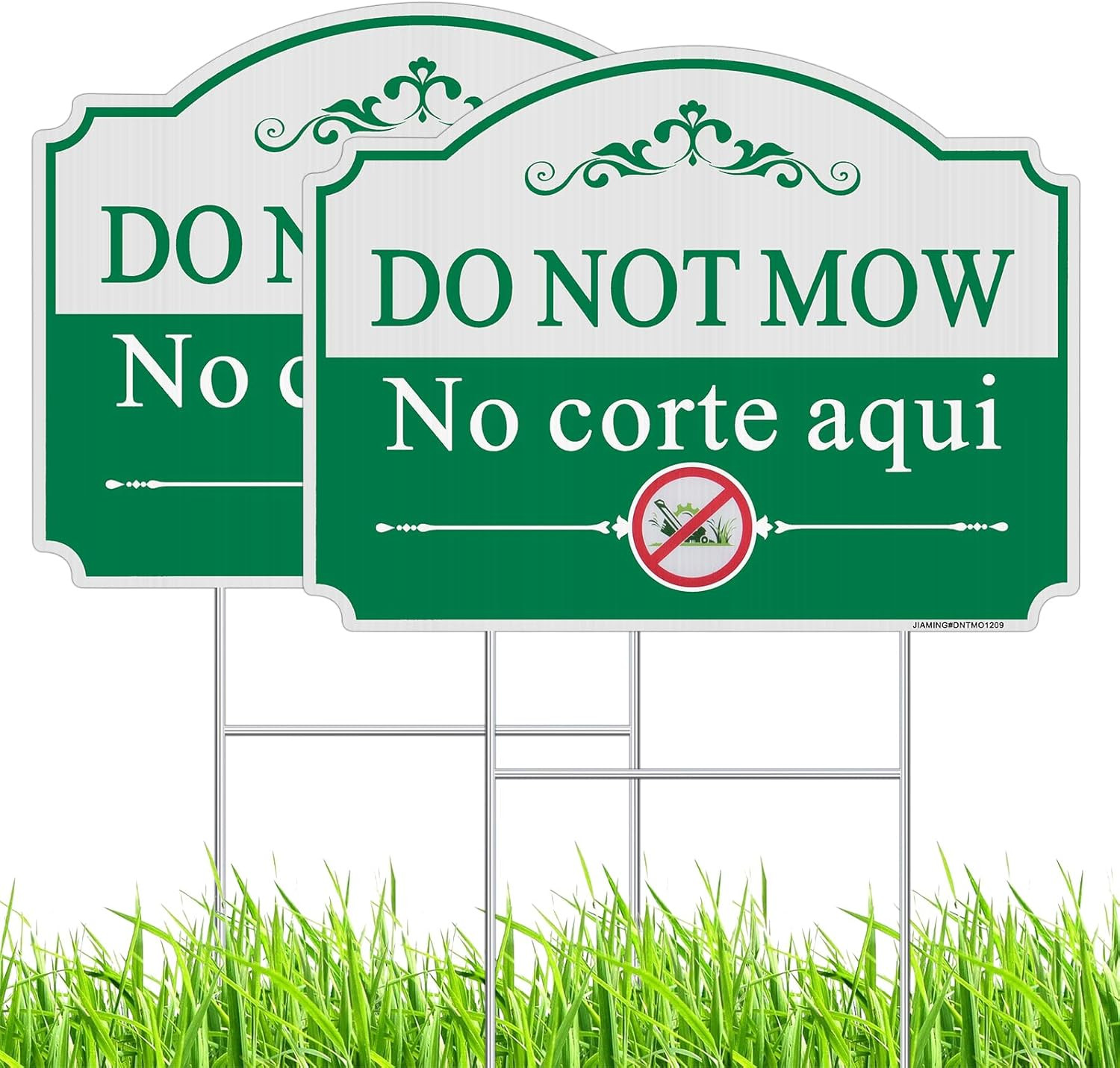 Do Not Mow Yard Sign, Bilingual Plant Garden Sign in English and Spanish, 2 Pack
