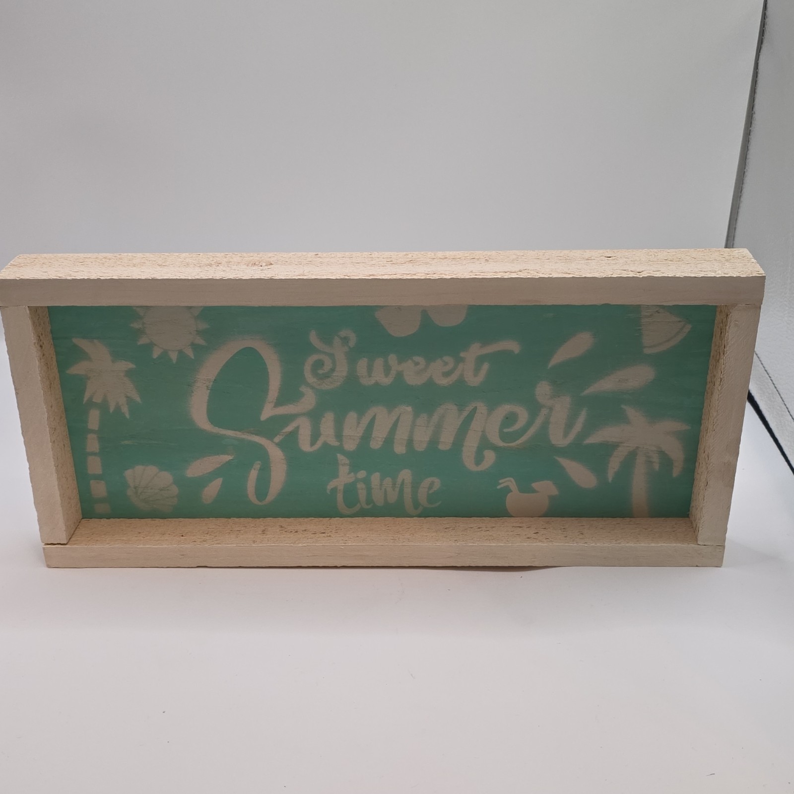 Handmade Wood Shadow Box Wall Sign “Sweet Summer time” Green /White Wash