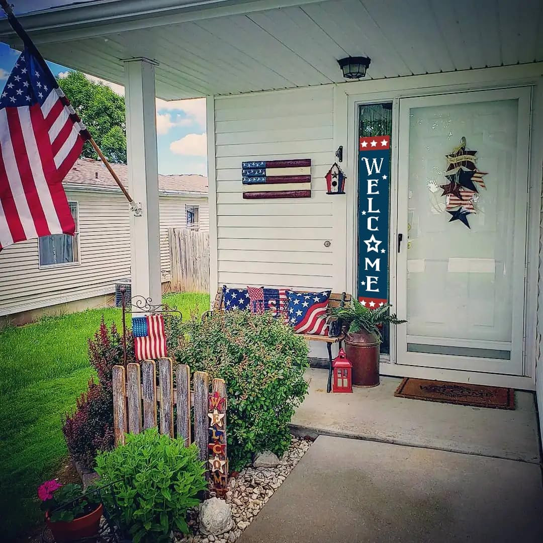 Patriotic Wooden Porch Sign 47″ 4Th of July Independence Day Large Welcome Sign