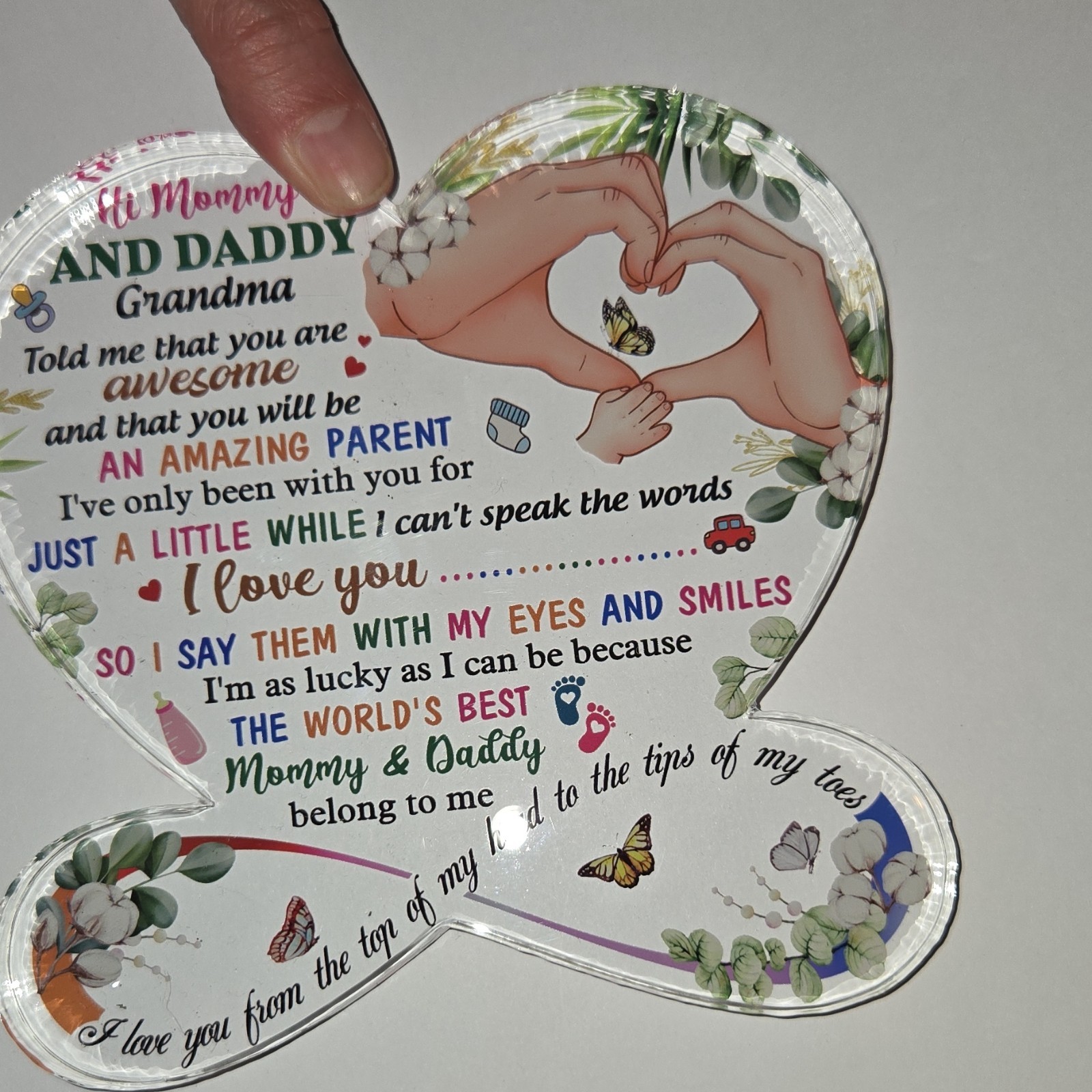Heart Shaped Family Love Plaque with Floral Butterfly Design, Multicolor
