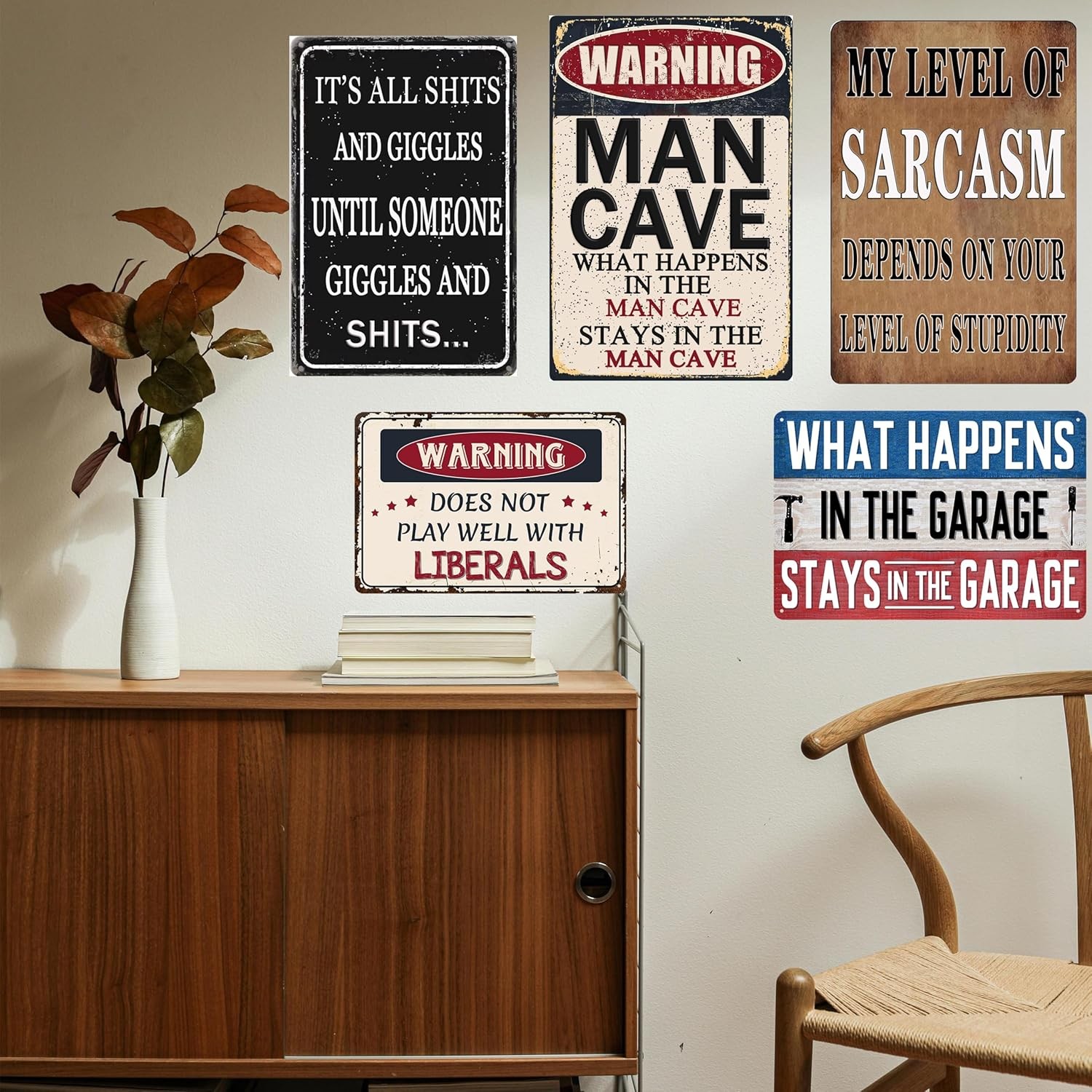 Garage Tin Metal Sign Mancave Decor For Men What Happens 8×12