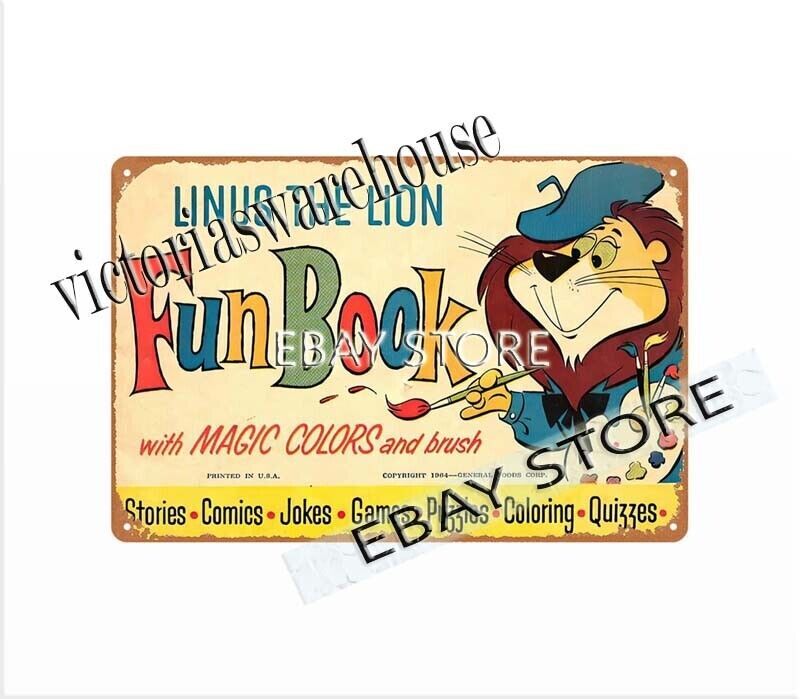 1964 Linus the Lion Fun Book Cover metal tin sign restaurant wall decor pub