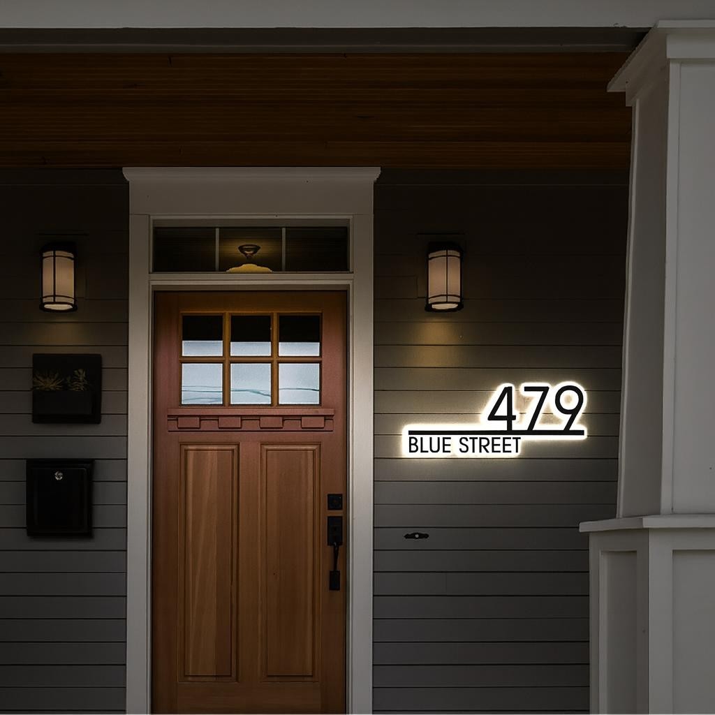 Custom Metal Address Plaque, Solar LED House Number Sign
