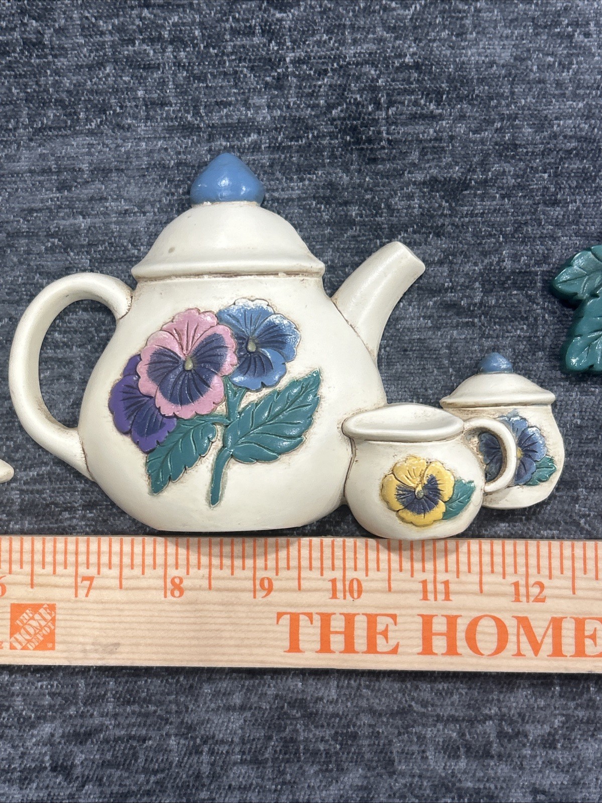 Vintage Burwood Home Interiors Pansy Teapot Set Wall Decor Plaques Cottagecore