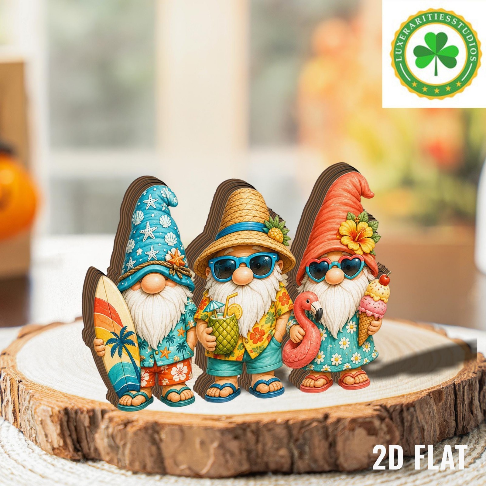 Summer Gnomes Table Decor Surfboard Beach Gnomes Wood Sign Hawaiian Holiday Art