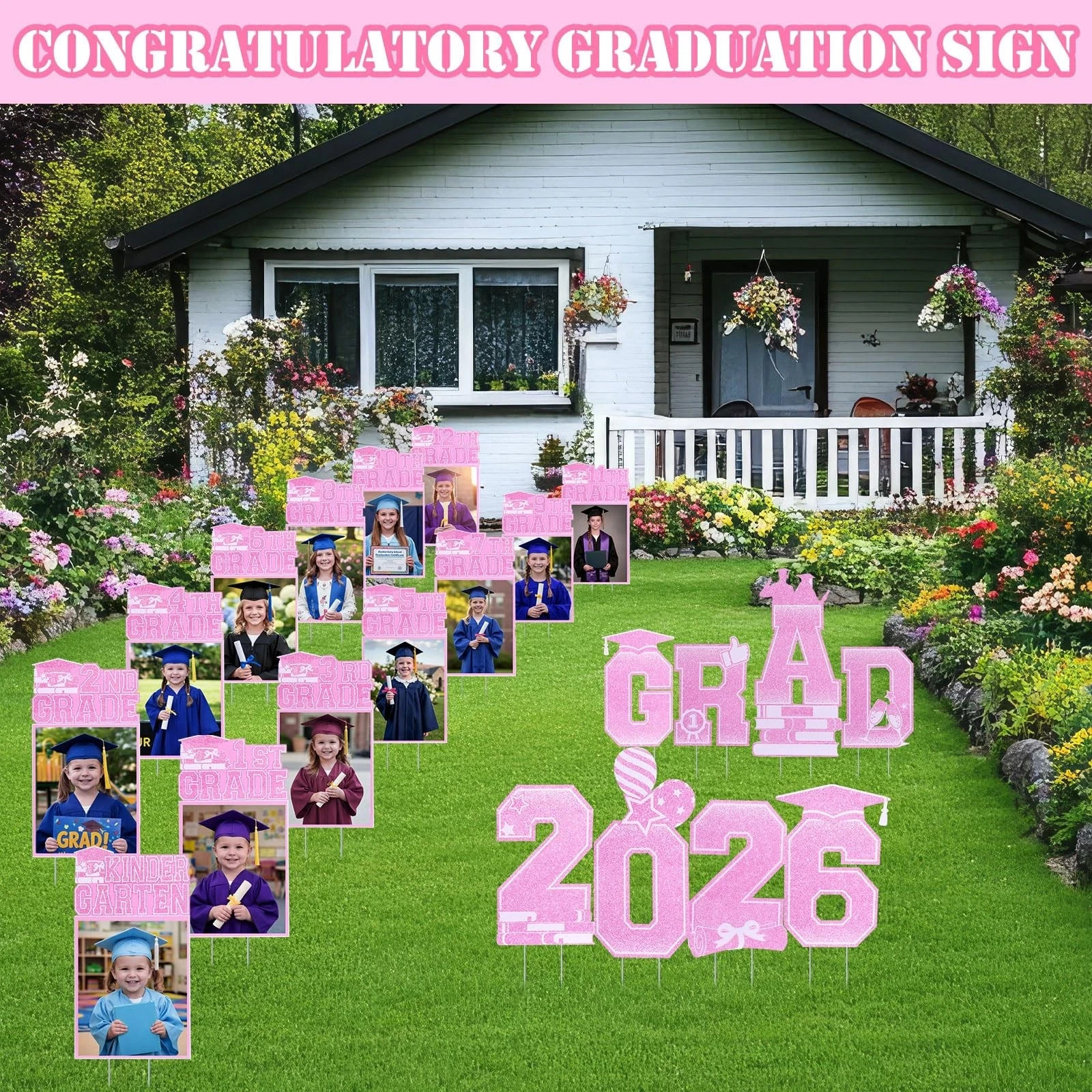 Amyhill 21 Pcs 2026 Grad K12 Graduation Photo Yard Signs with Stakes Class of…