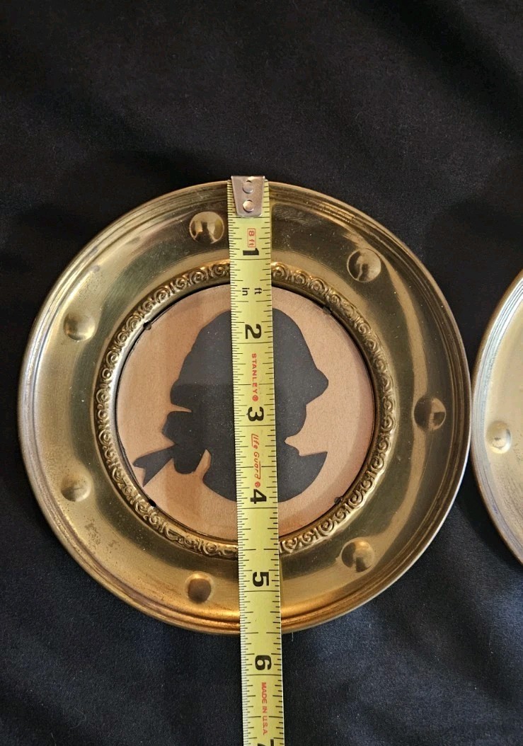 5.5″ George Washington Thomas Jefferson Cut Paper Solid Brass Silhouette England