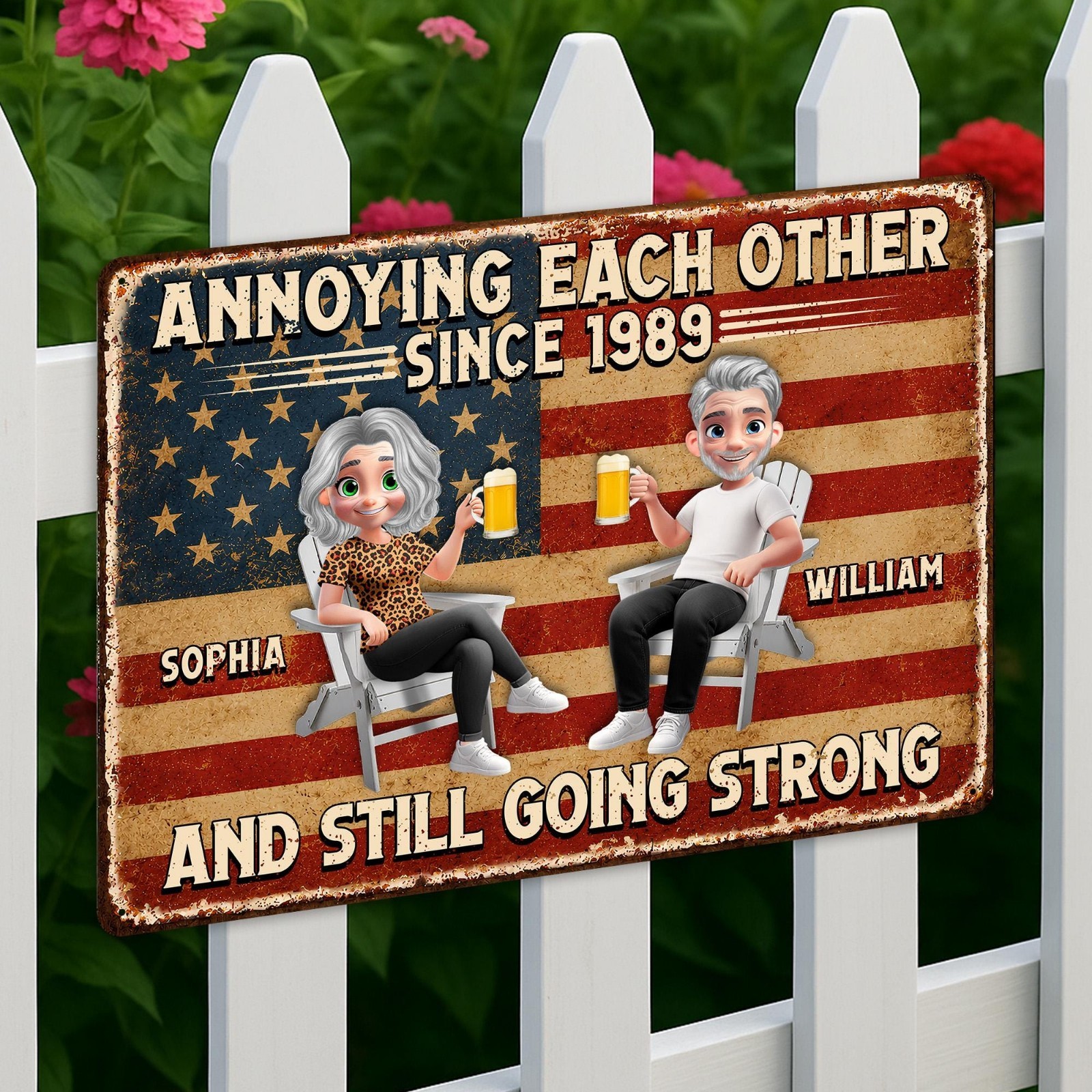 Personalized Annoying Each Other Since Metal Sign, American Flag Couple Decor