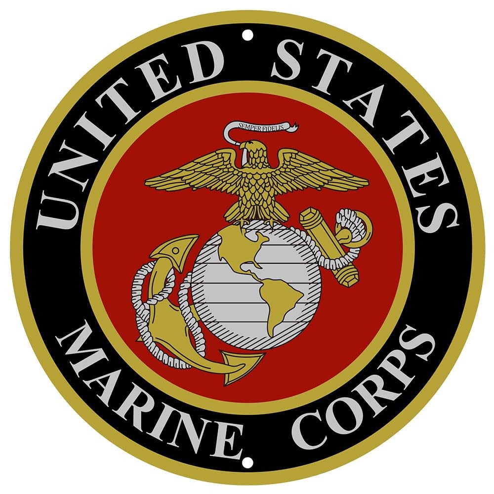 1PC United States Marines Logo Metal Sign Marines Wall Decor, 12 Inch Round M…