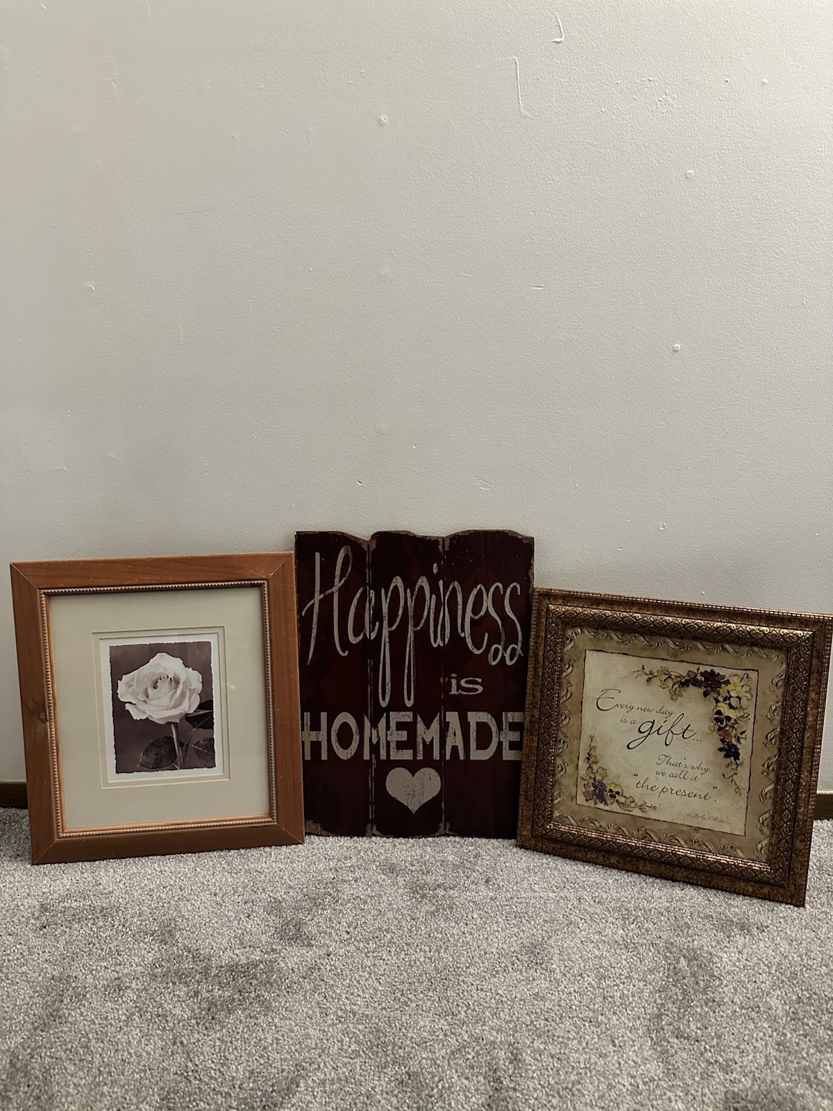 3-Piece Inspirational Wall Decor Set – Rustic Wooden Signs & Framed Floral Art