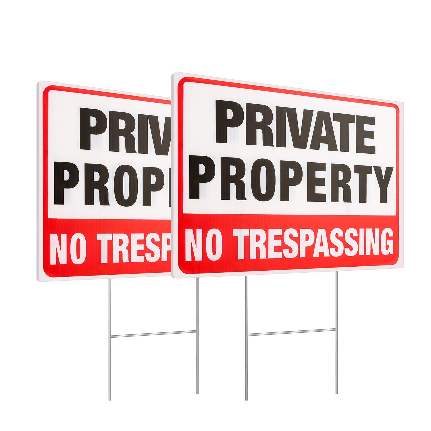 No Trespassing Signs 2 Pack 12” X 9” Double Sided with Metal Wire H-Stakes