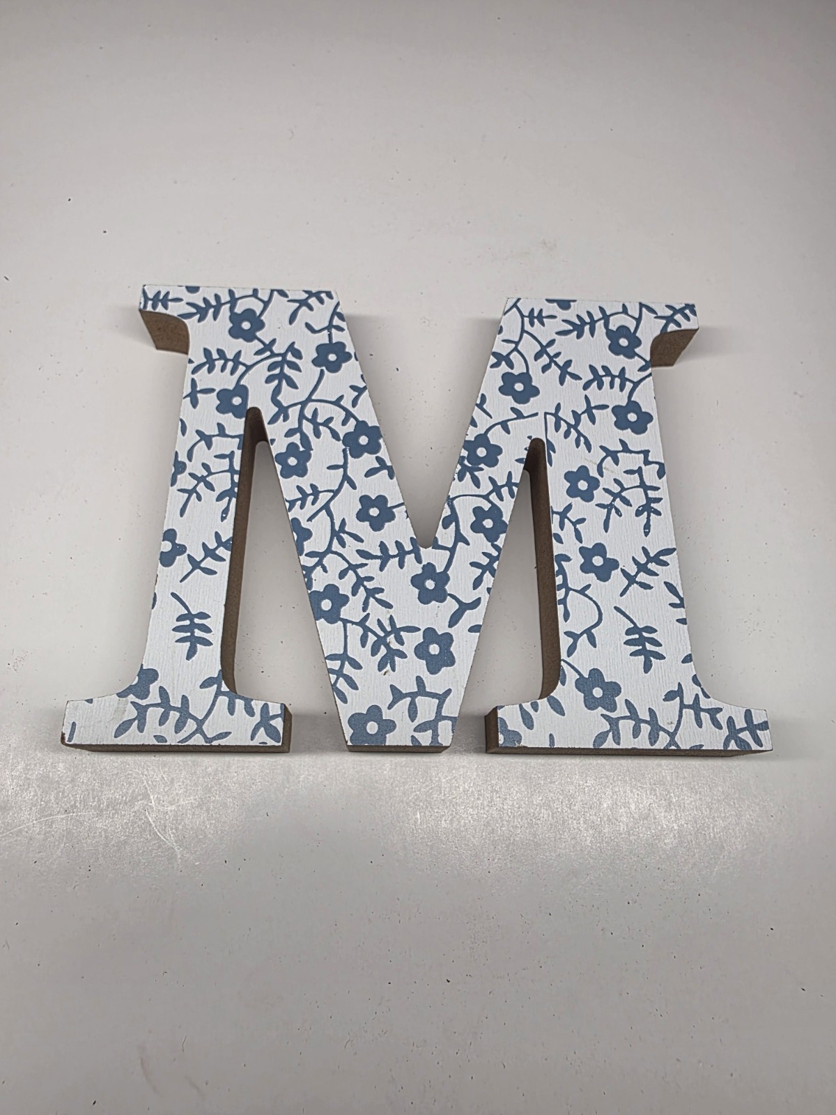 Decorative Wood Free Standing / Hang Letter “M” Blue Floral