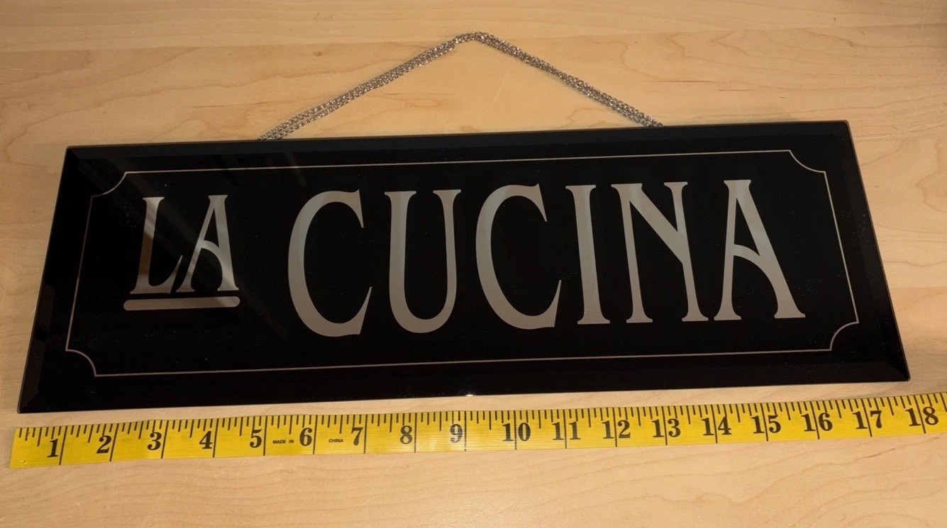Horizontal Italian Kitchen La Cucina Wall Sign with Mirror Lettering
