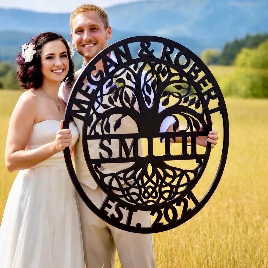 Personalized Family Name Metal Sign, Custom Wedding Anniversary Wall Decor