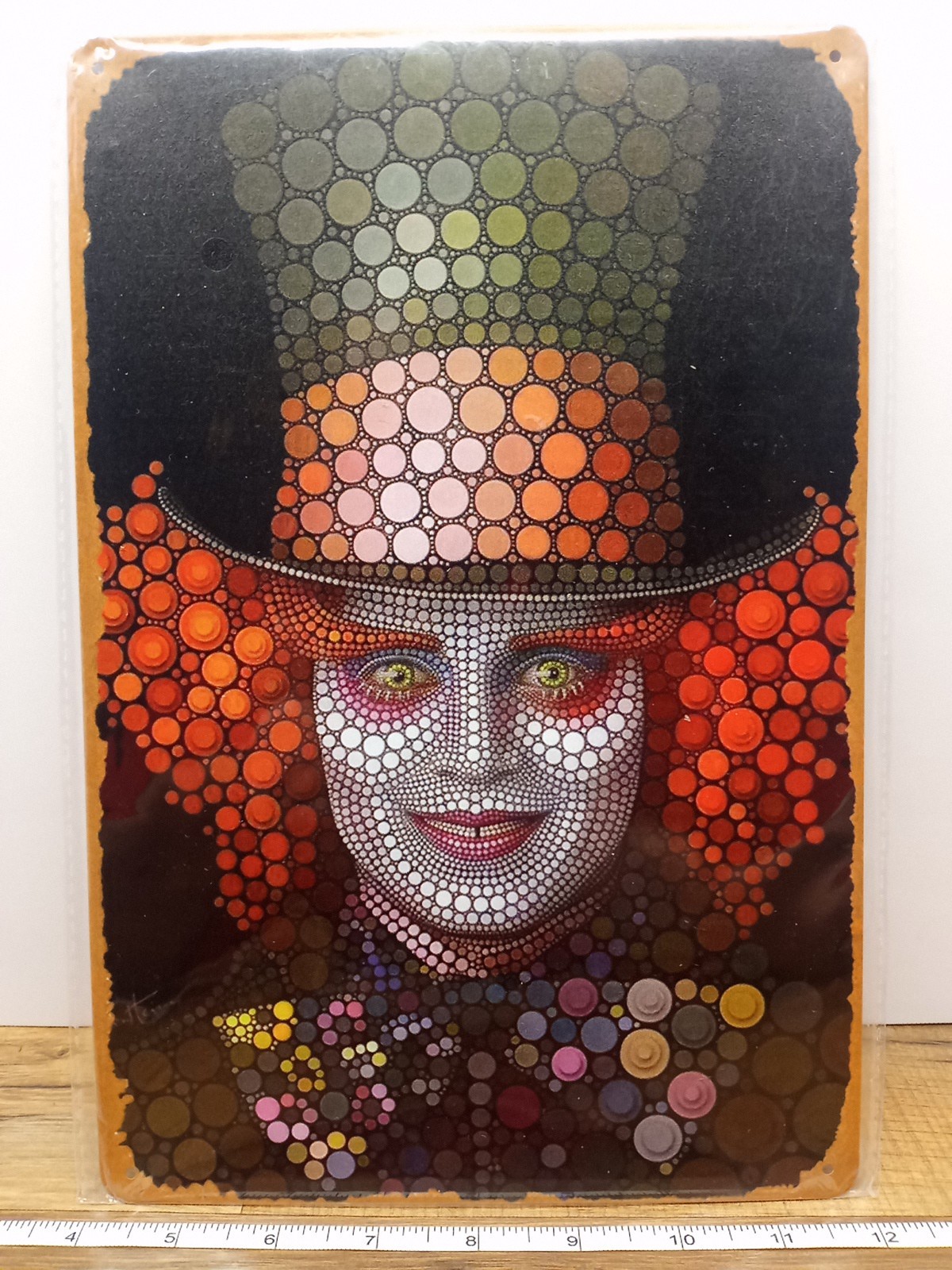 The Mad Hatter Pointilism On Metal Sign Approximately 8×11.5 Inches