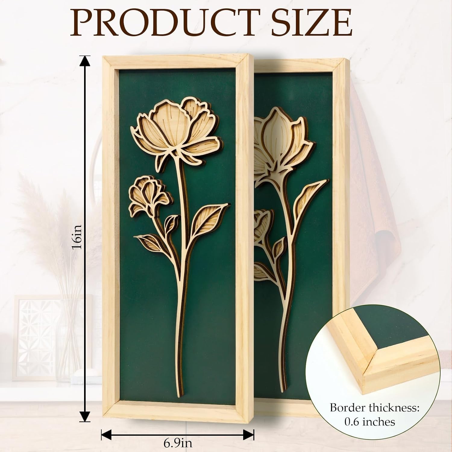 Wooden Floral Wall Decor Set of 2, Ready-to-Hang Boho farmhouse decor NEW