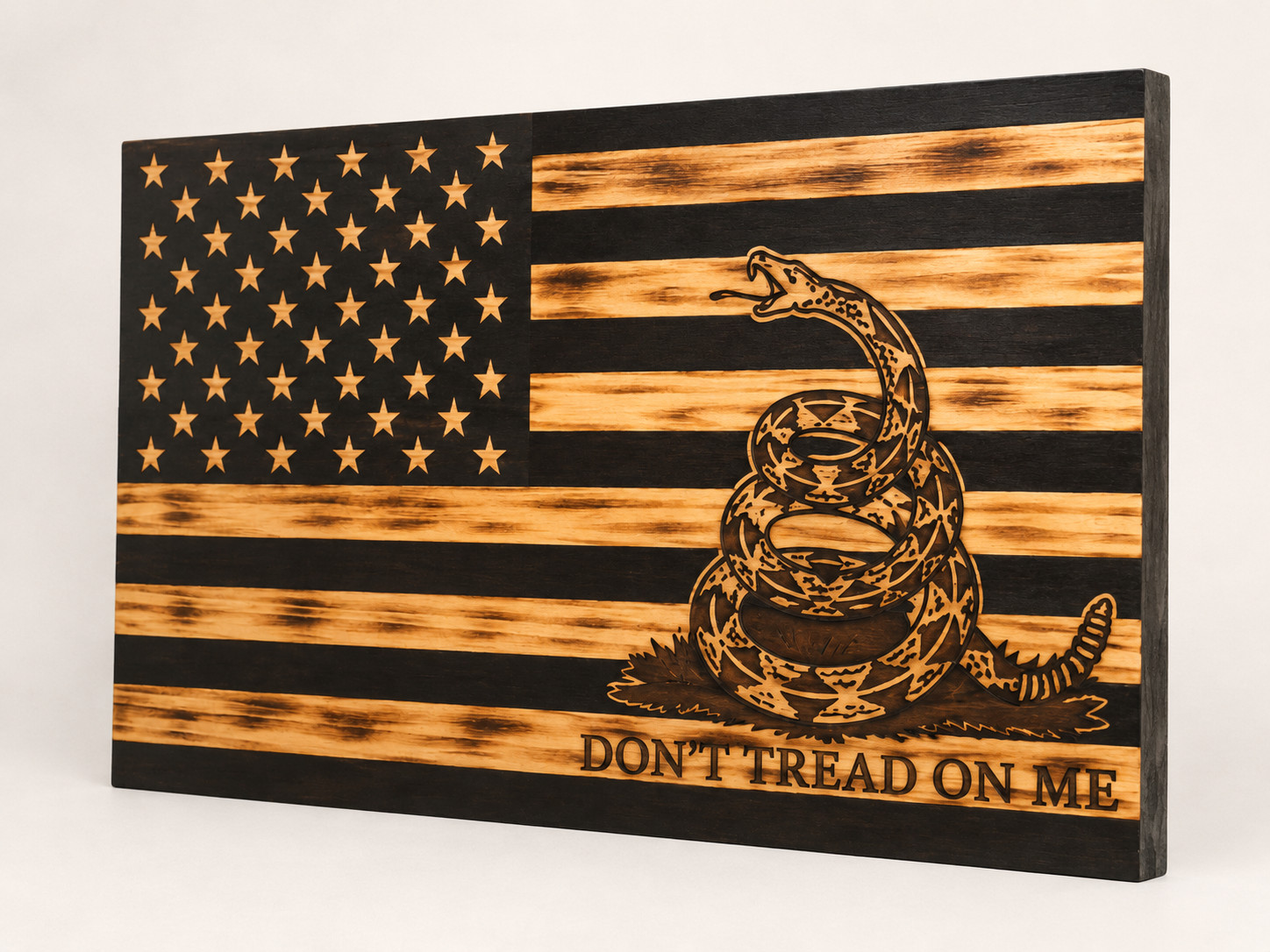 Don’t Tread On Me Wood Flag, Gadsden Snake American Flag Wall Sign, 28×16 Inches