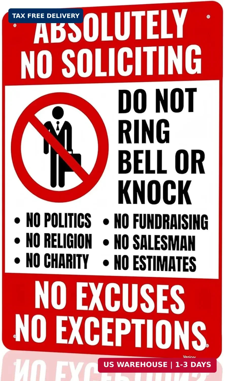 No Soliciting Sign – 11.8×7.8″ Weatherproof Aluminum Door Sign, Do Not Knock Rin