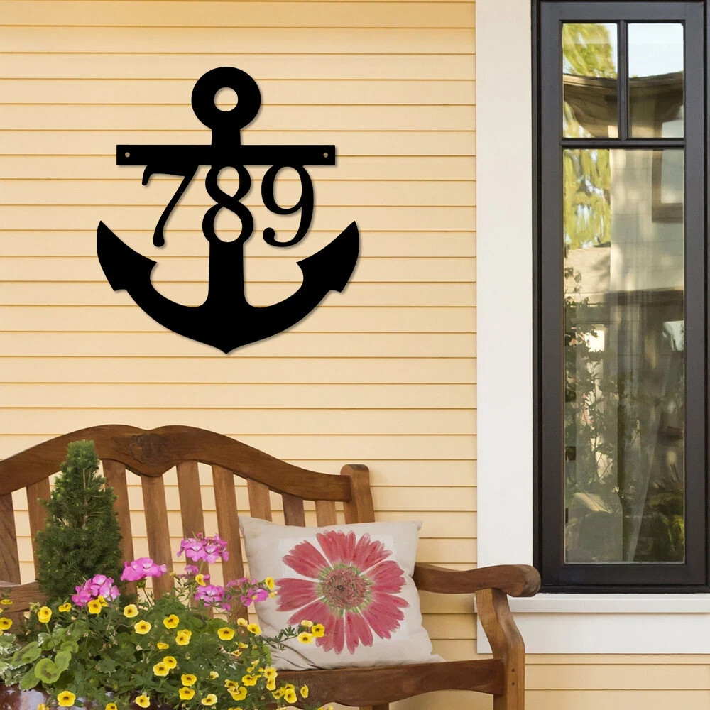 Personalized Anchor Address Plaque Metal Sign House Numbers Nautical Wall Decor