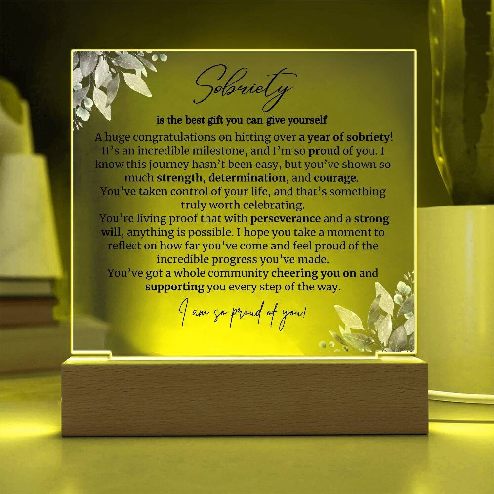 one year sobriety LED acrylic Plaque Gift for staying sober congratulations gift