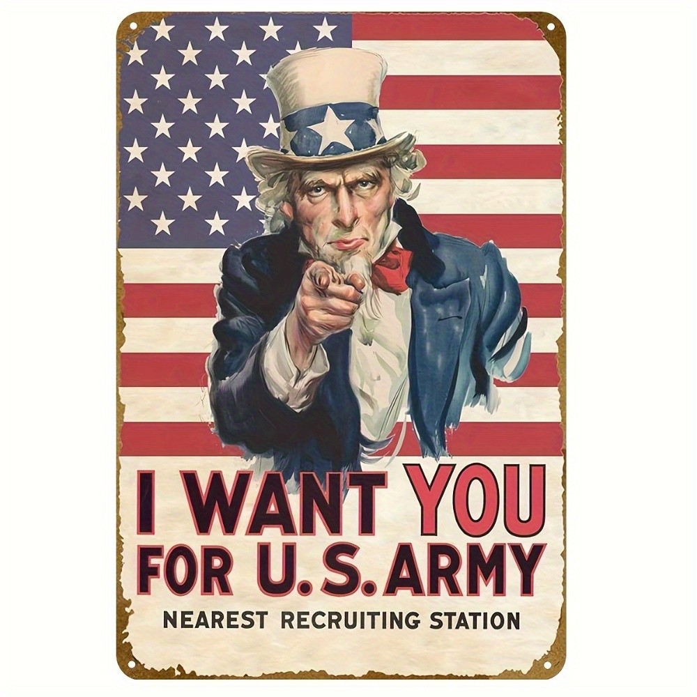 Uncle Sam I Want You Metal Sign Vintage US Army Patriotic Military Wall Decor