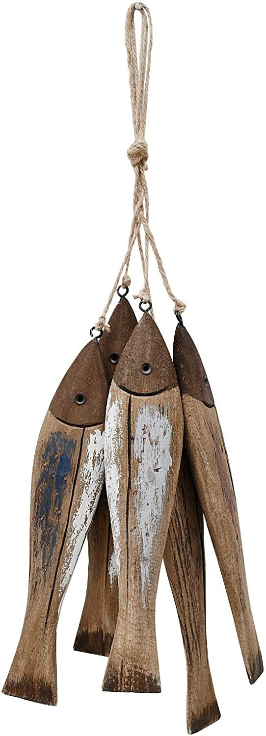 Set of 5 Wood Fish Decor Wall Hanging Wood Fish Decorations Nautical Ornaments