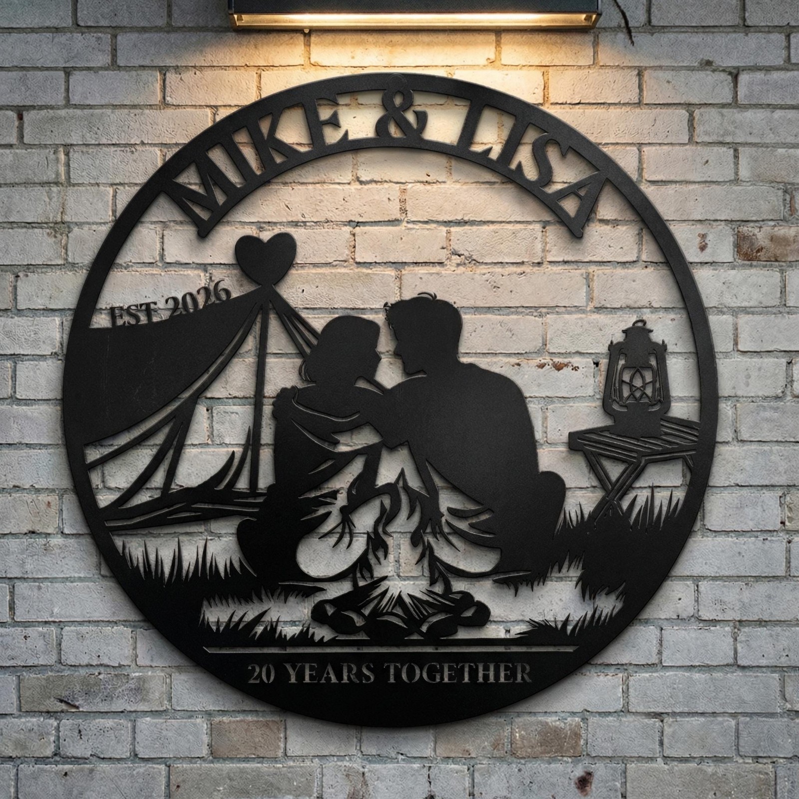 Personalized Camping Couple Metal Sign, Anniversary Campfire Wall Decor