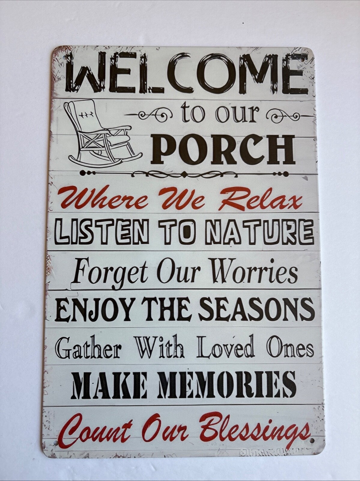 Welcome To Our Porch Vintage Rustic Sign – Cozy Outdoor Decor 12″×8″