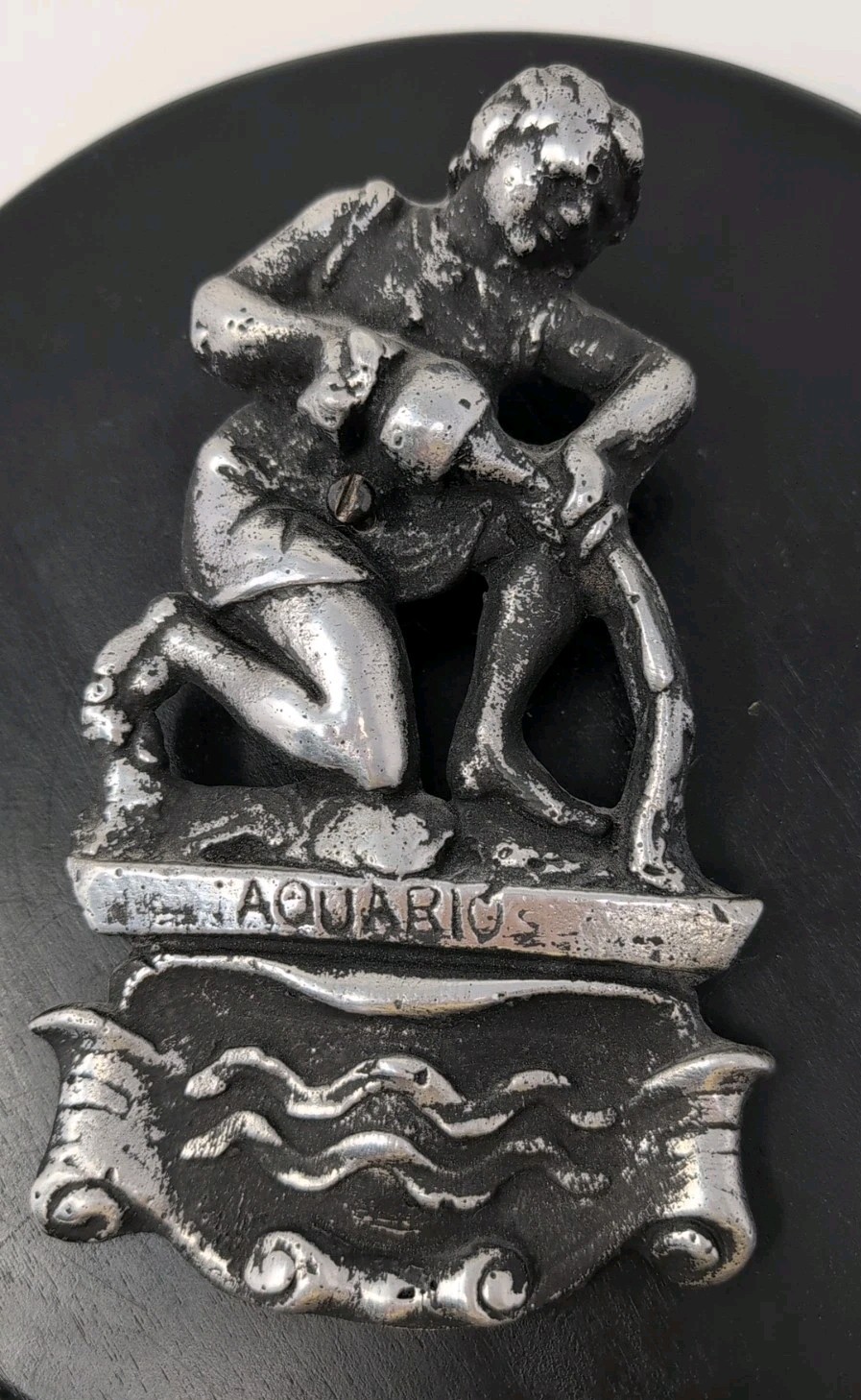 Wall Mounted Aquarius Silver Plaque Made In Mexico 7.5 In H 4.25 In L