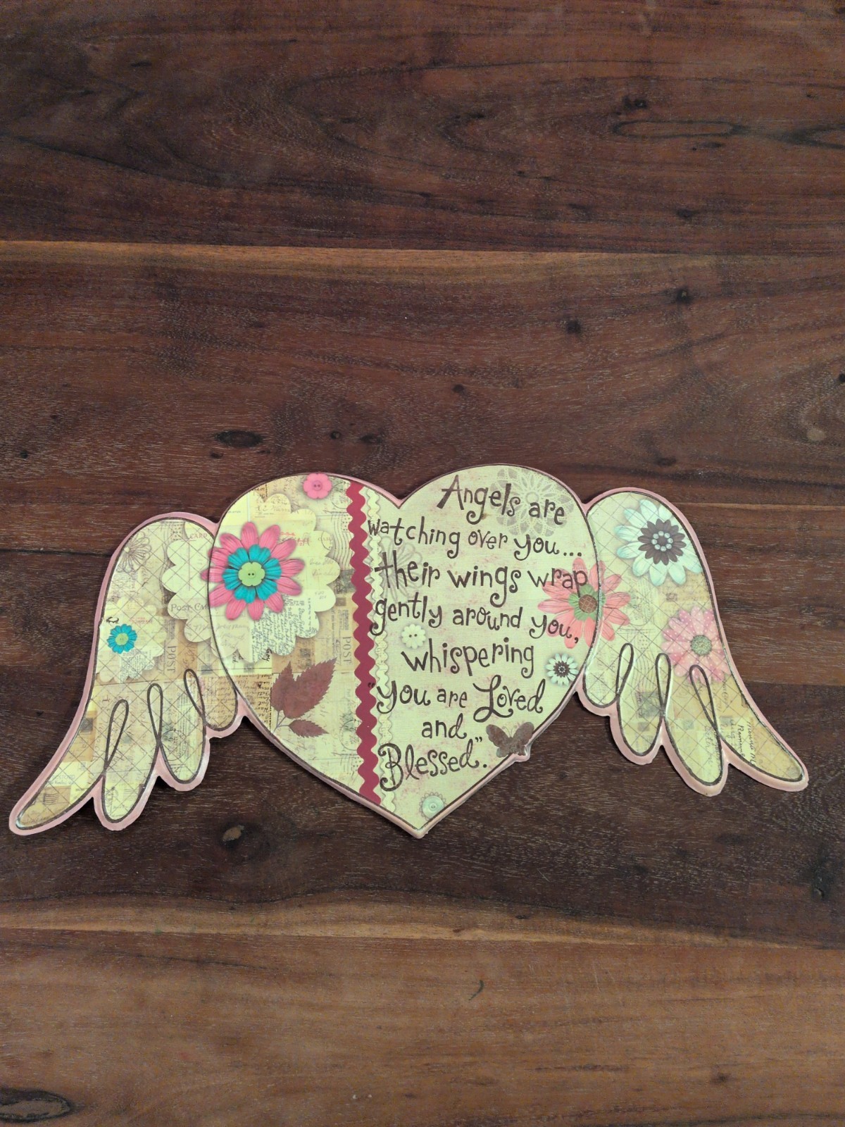 Angels Are Watching Over You Metal Tin Sign Boho Hippie Y2K Pink Tan Yellow