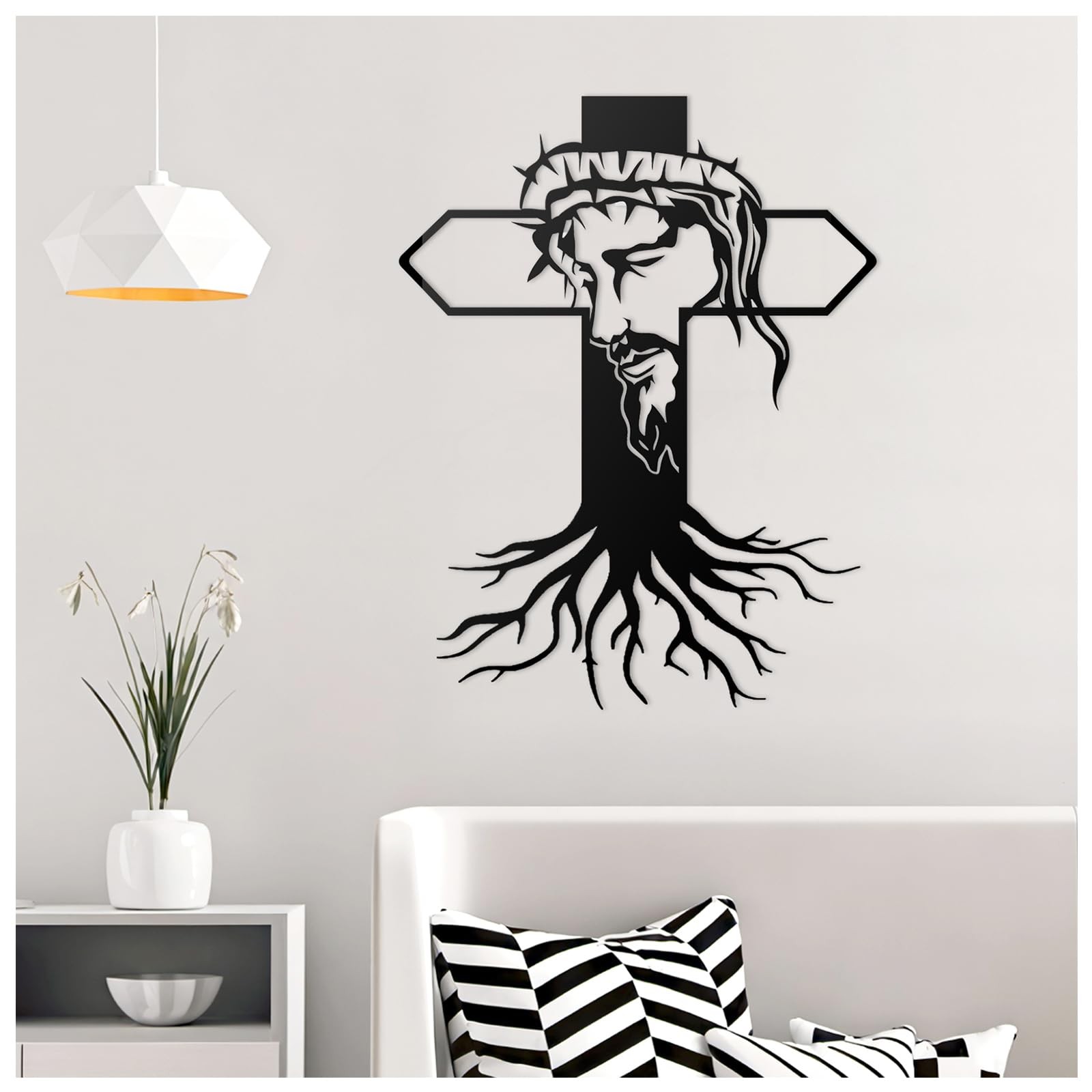 Metal Cross Jesus Wall Decor-14.5×11.4in Black Religious Wall Art for Christi…
