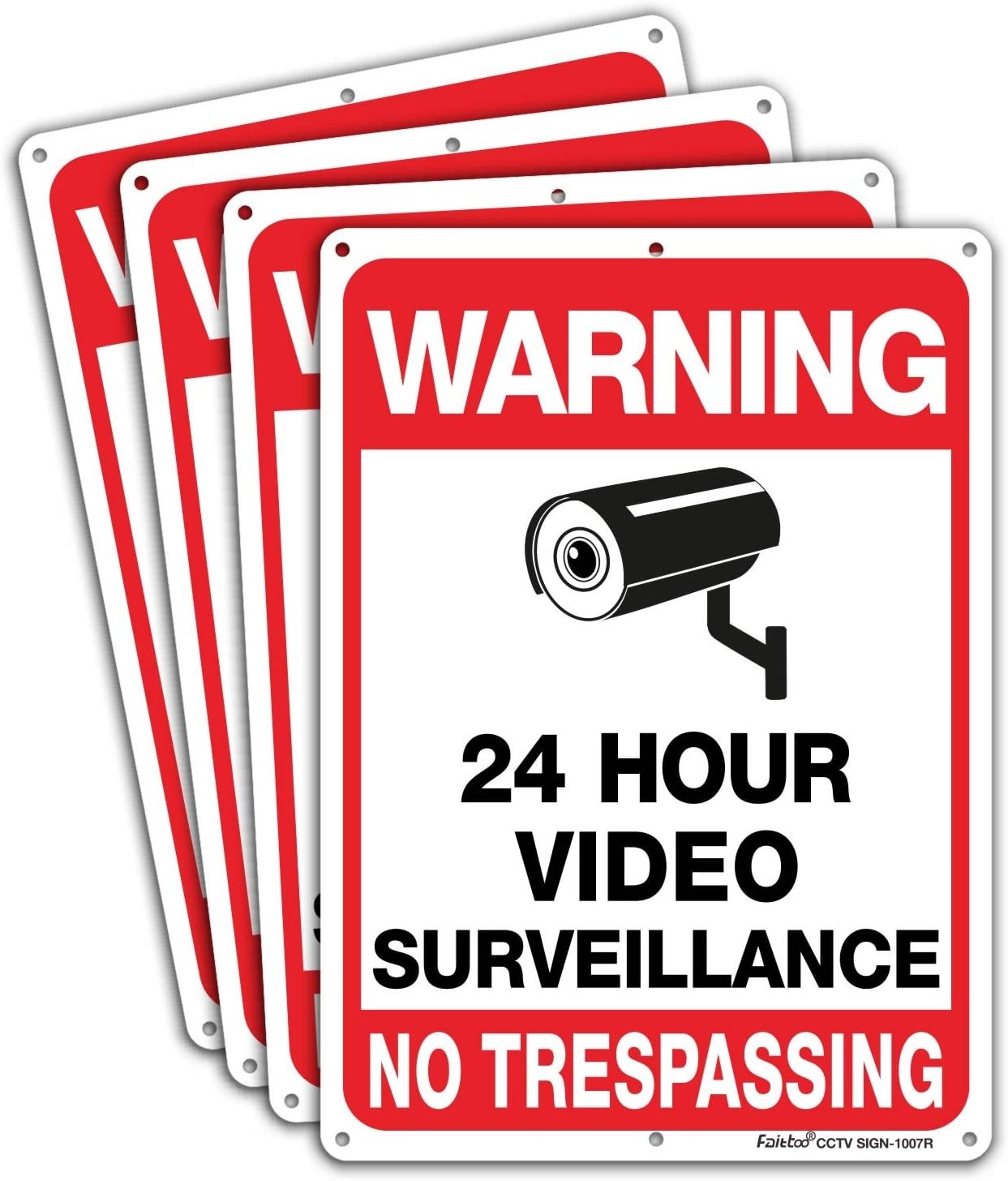 High Visibility 4-Pack Warning Signs 10×7 for Indoor/Outdoor Security