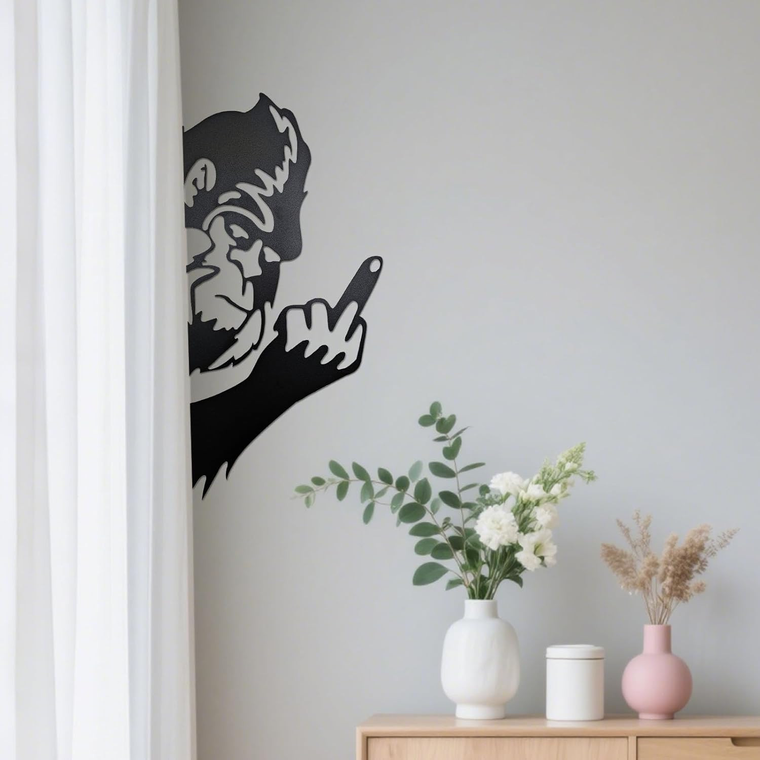 Peaking a Boo Flipping off Bigfoot Animal Metal Sign Art Ornament, Middle Finger