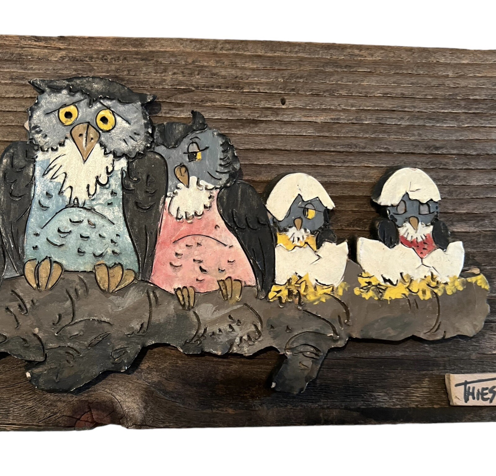 Handmade Clay Creation Wall Art Owl Family Bird OOAK Darlene Thiesies Signed