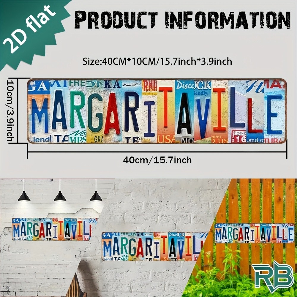 Retro Stylish Vintage Margaritaville Signs Metal Tin Sign Wall Art Plaque 16×4in