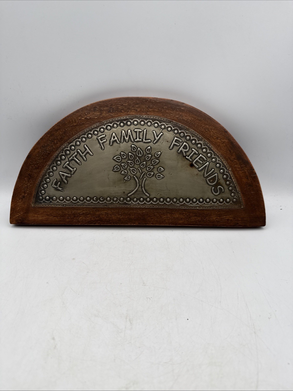 Vintage Wall Plaque Metal Wood Faith, Family, Friends