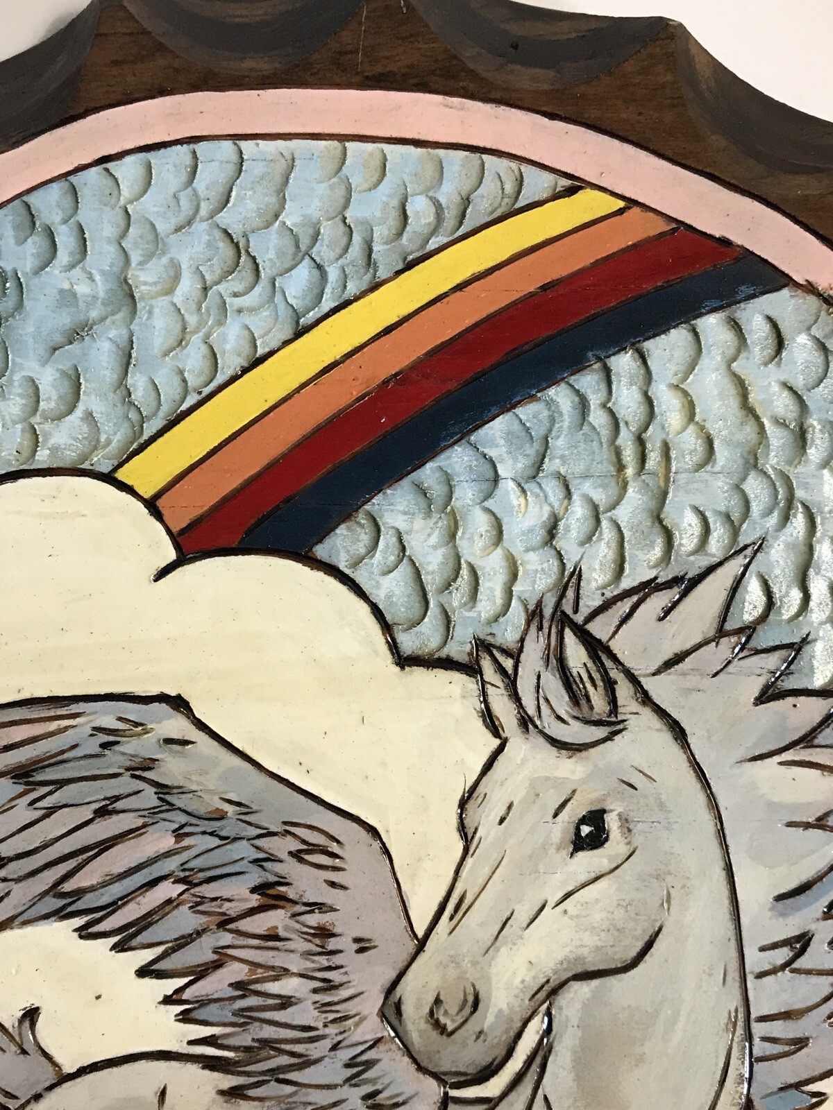 Rainbow Pegasus Winged Horse Wall Hanging Plaque Majestic Mythical Fantasy Vtg