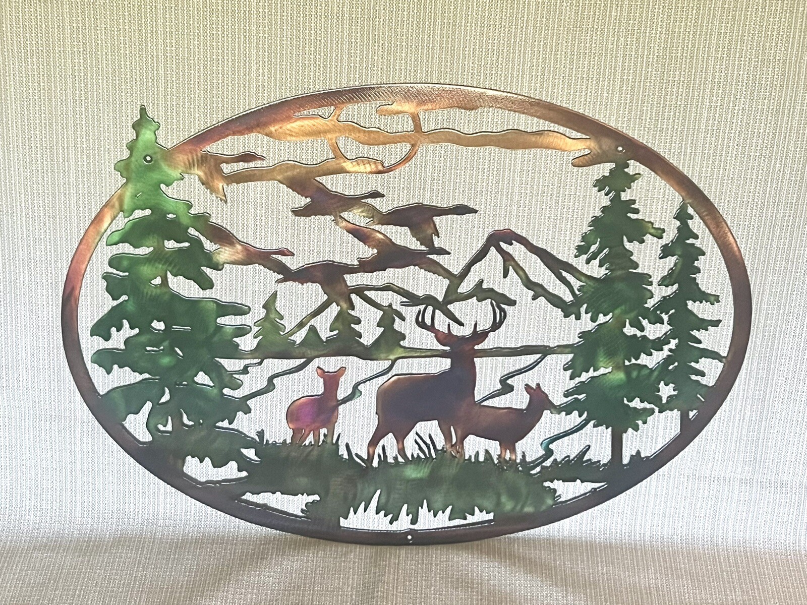 Deer Mountains And Trees Wildlife Cabin Metal Wall Art Rustic Home Decor