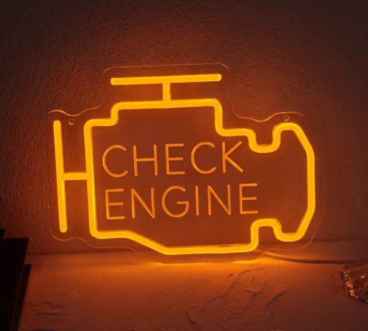 Check Engine Neon Sign LED Wall Light Garage Man Cave Auto Shop Decor Orange