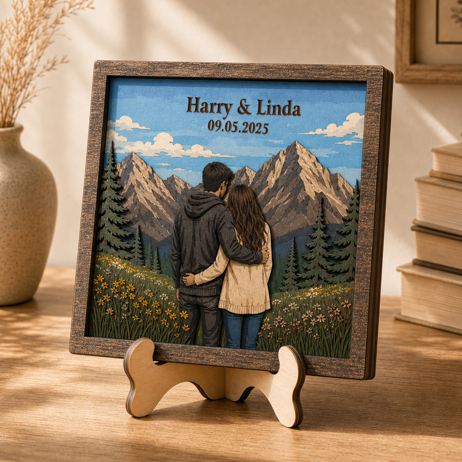 Personalized Couple Gift, Custom Wooden Layered Art Adventure Couple Decor